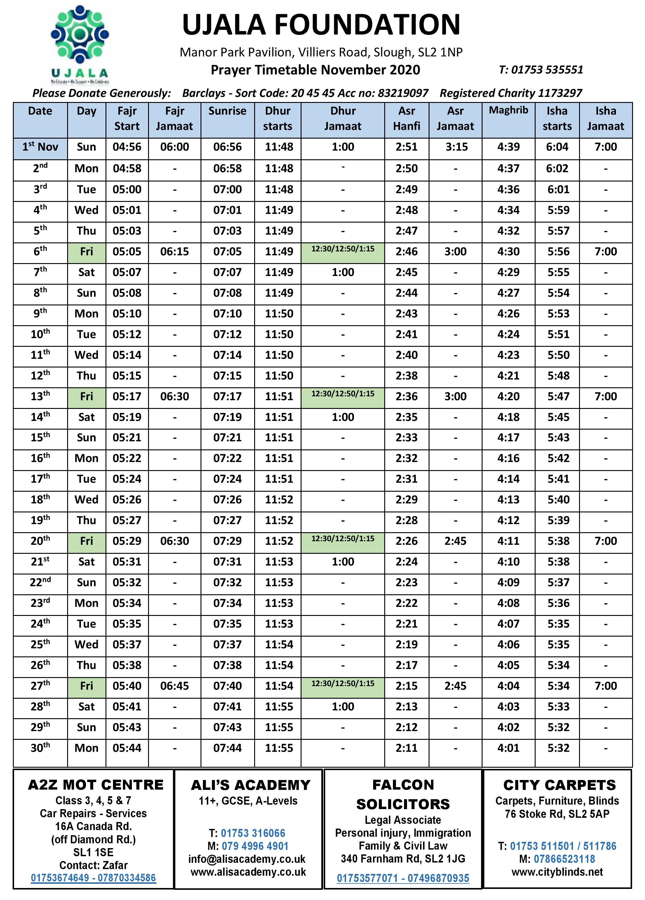 Timetable – Ujala Foundation